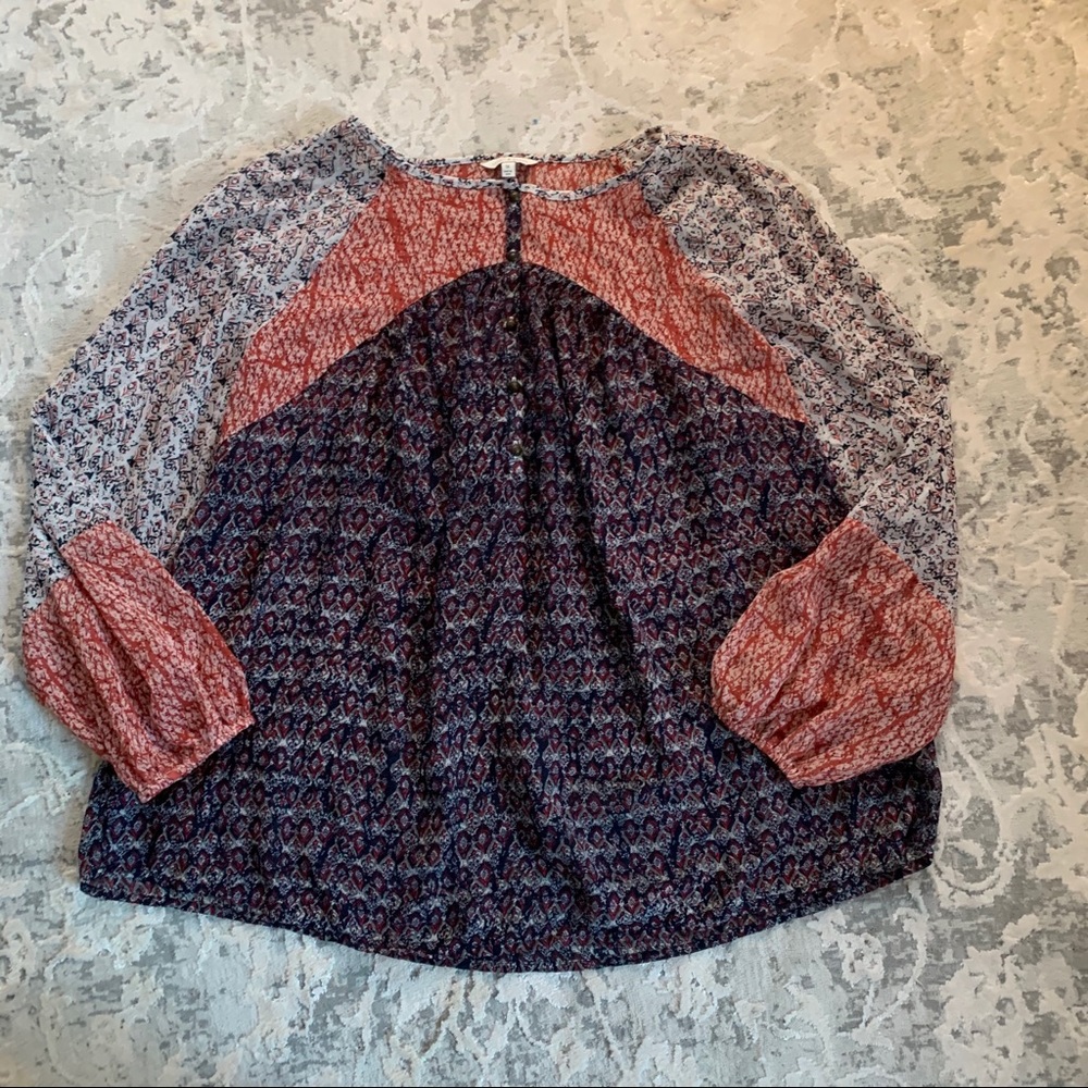 Flowy red white and blue blouse